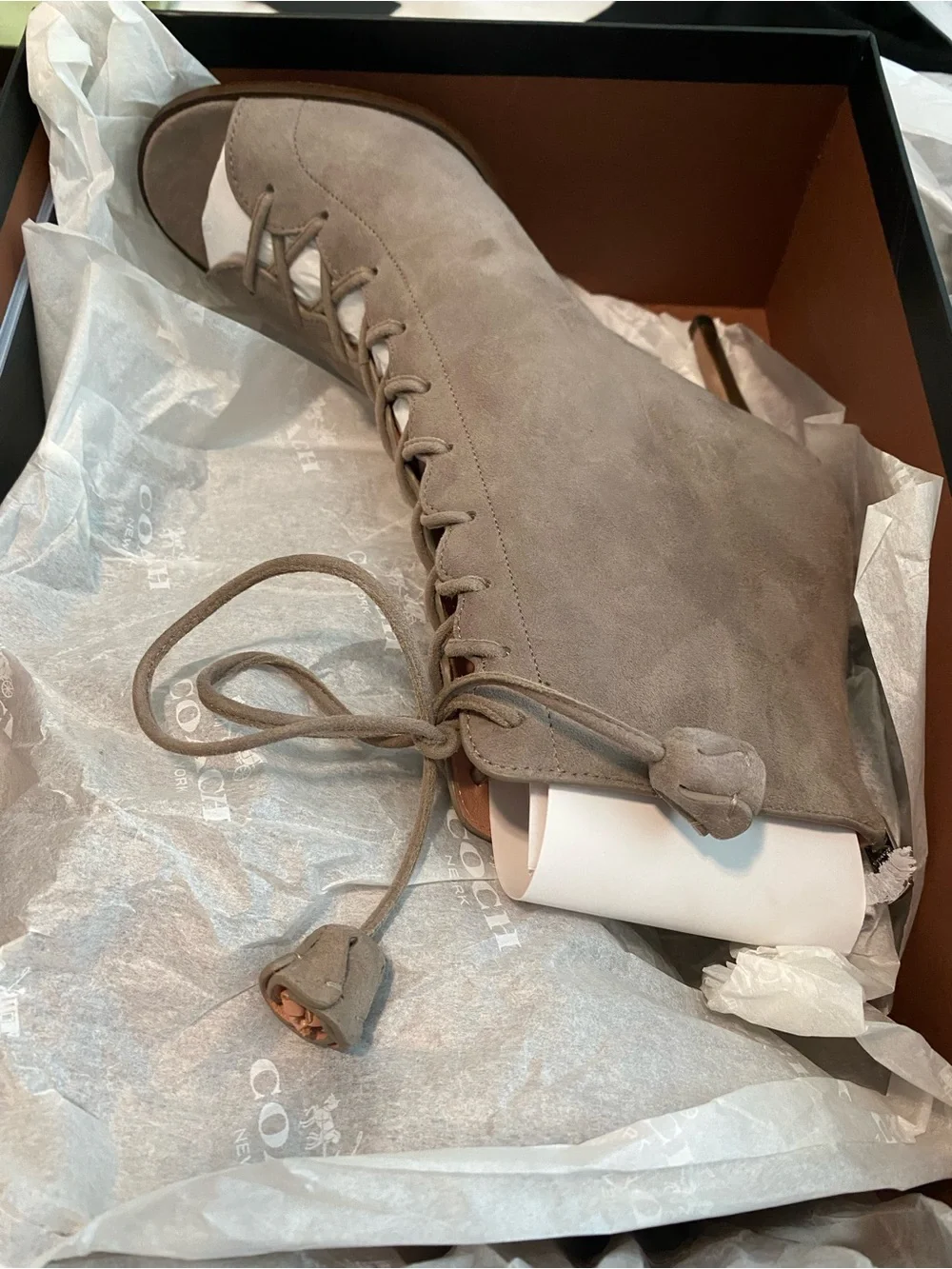 Coach Taupe Suede Lace-Up Ankle Bootie